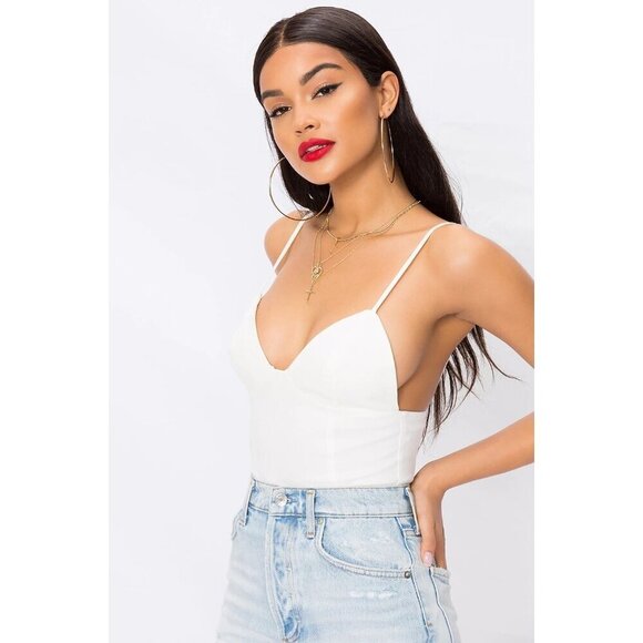 Superdown Rocky Denim Spaghetti Strap Bodysuit White Womens Size XS - Picture 13 of 13